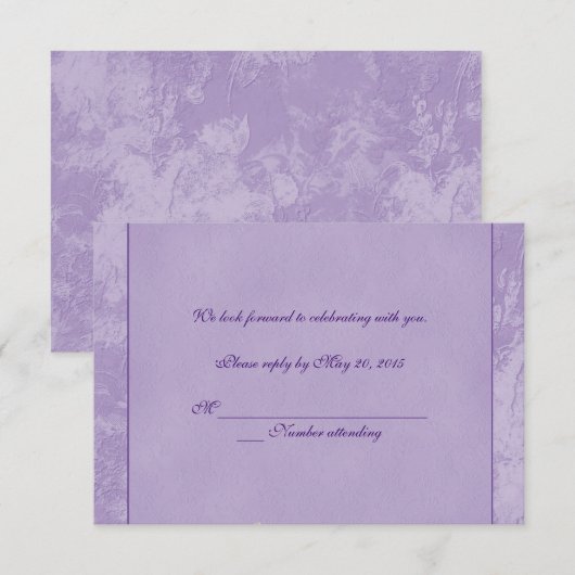 Paarse Bloemige Geprègede RSVP Kaart (Voorkant / Achterkant)
