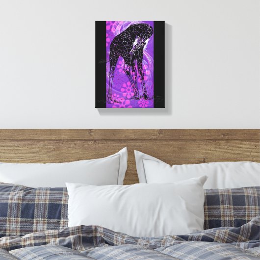 Paarse bloemige Giraffe III ~ Ingewikkeld Canvas (Insitu (Slaapkamer))