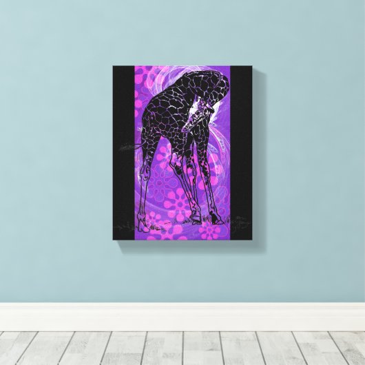 Paarse bloemige Giraffe III ~ Ingewikkeld Canvas (Insitu (Houten vloer))
