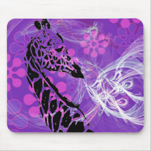 Paarse bloemige Giraffe ~ Mousepad Muismat
