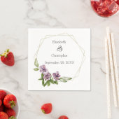 Paarse bloemige groene elegante trouwservetten servet (Insitu)