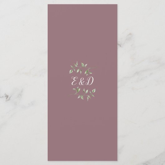 Paarse Bloemige Groene Monogram Huwelijksdiner Menu (Achterkant)