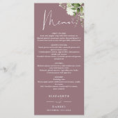 Paarse Bloemige Groene Monogram Huwelijksdiner Menu (Voorkant)