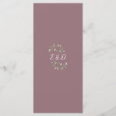 Paarse Bloemige Groene Monogram Trouwdiner Menu (Achterkant)