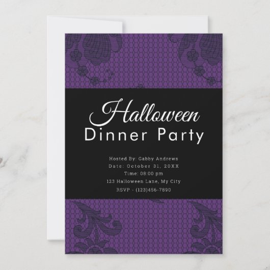 Paarse Bloemige Halloween Dinnerparty Kaart (Voorkant)