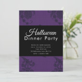 Paarse Bloemige Halloween Dinnerparty Kaart (Staand voorkant)