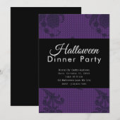 Paarse Bloemige Halloween Dinnerparty Kaart (Voorkant / Achterkant)