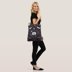 Paarse bloemige Halloween Trick-or-Treat Tote Bag