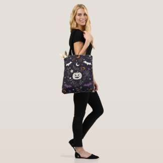 Paarse bloemige Halloween Trick-or-Treat Tote Bag