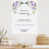 Paarse Bloemige Herinnering Funeral Wandbord Poster (Keuken)