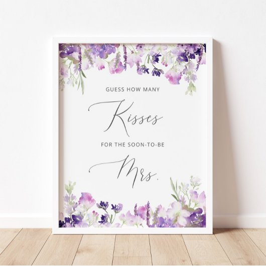 Paarse bloemige hoe vaak een kus bruidsmeesterscha poster