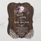 Paarse Bloemige Houten Brunch en Mousserende Bruid Kaart (Voorkant / Achterkant)