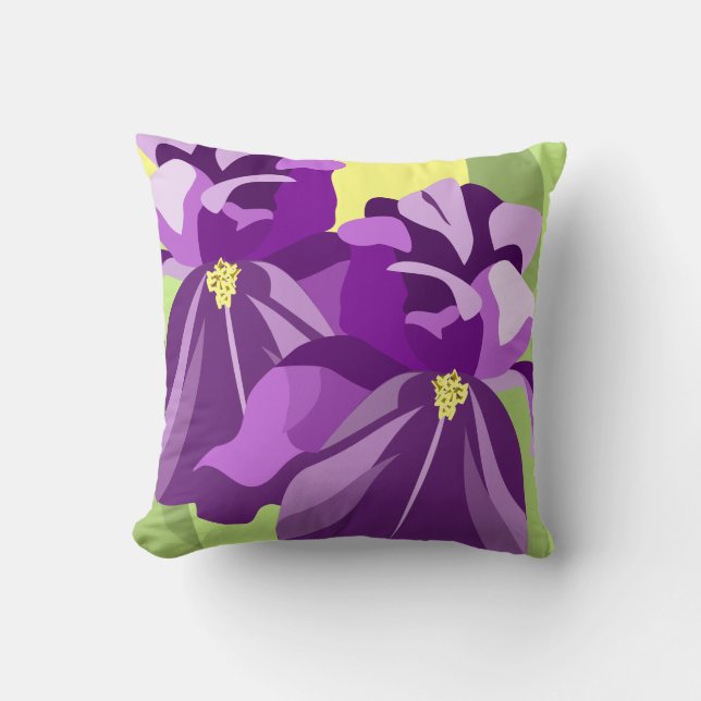 Paarse Bloemige Iris Kussens (Voorkant)
