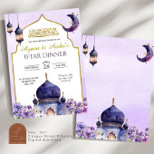 Paarse bloemige islam Eid Iftar-diner Kaart