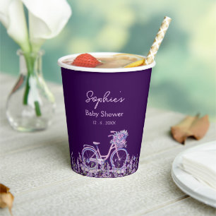 Paarse Bloemige Lavendel Fiets Baby Shower Papieren Bekers