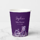 Paarse Bloemige Lavendel Fiets Baby Shower Papieren Bekers (Achterkant)