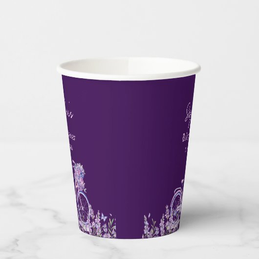 Paarse Bloemige Lavendel Fiets Baby Shower Papieren Bekers (Links)