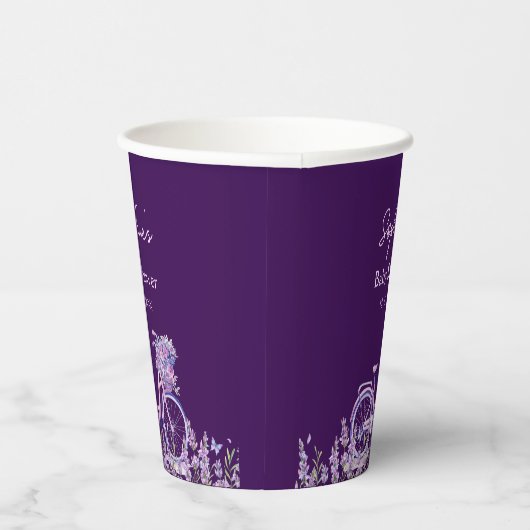 Paarse Bloemige Lavendel Fiets Baby Shower Papieren Bekers (Rechts)