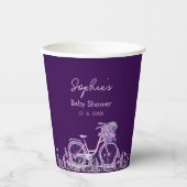 Paarse Bloemige Lavendel Fiets Baby Shower Papieren Bekers (Voorkant)
