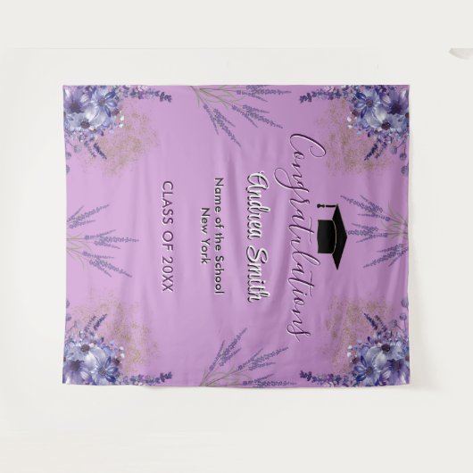 Paarse Bloemige Lavendel Meisjesachtig Afstudeerfo Wandkleed (Voorkant (horizontaal))
