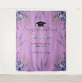 Paarse Bloemige Lavendel Meisjesachtig Afstudeerfo Wandkleed (Voorkant)