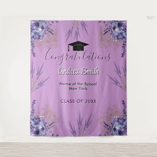Paarse Bloemige Lavendel Meisjesachtig Afstudeerfo Wandkleed (Voorkant)