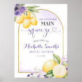 Paarse bloemige limonade bruiloftsborrel welkomstb poster (Voorkant)