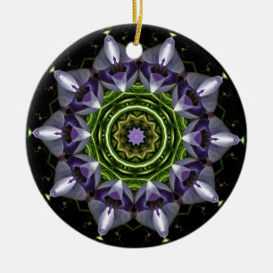 Paarse Bloemige Mandala Kaleidoscoop Kunst Keramisch Ornament