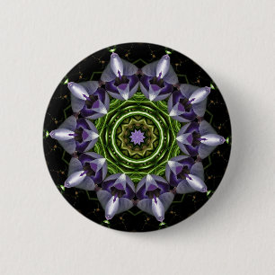 Paarse Bloemige Mandala Kaleidoscoop Kunst Ronde Button 5,7 Cm