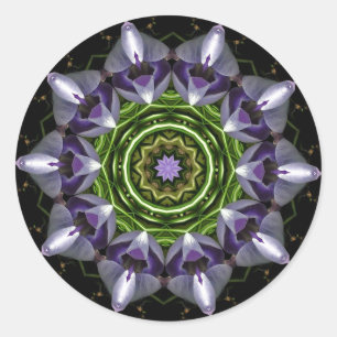 Paarse Bloemige Mandala Kaleidoscoop Kunst Ronde Sticker