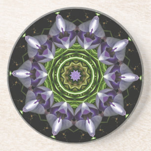 Paarse Bloemige Mandala Kaleidoscoop Kunst Zandsteen Onderzetter