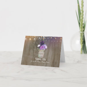 Paarse Bloemige Metselpot Rustieke Trouw Dank Je Bedankkaart