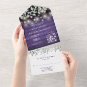 Paarse Bloemige Metselpotten Lichtsnoeren Bruiloft All In One Uitnodiging (Afscheurbaar)