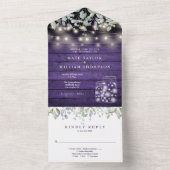 Paarse Bloemige Metselpotten Lichtsnoeren Bruiloft All In One Uitnodiging (Binnen)