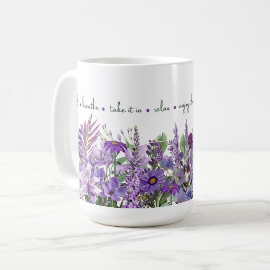 Paarse bloemige 'Mindful Blooms' Mok (Voorkant links)