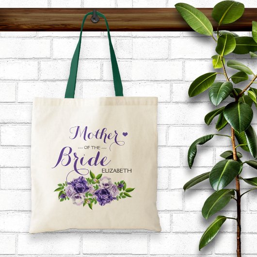 Paarse Bloemige Moeder van de Bruid Tote Bag