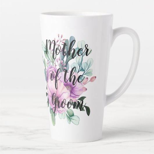 Paarse bloemige MOEDER van de BRUIDEGOM Trouw Brui Latte Mok (Rechts)