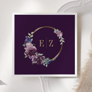 Paarse Bloemige Monogram Boho Gouden Lijst Bruilof Servet