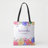 Paarse Bloemige Monogram Bruidsmeisje Tote Bag (Voorkant)