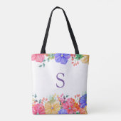 Paarse Bloemige Monogram Bruidsmeisje Tote Bag (Achterkant)