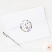 Paarse bloemige monogram bruiloft dank u ronde sticker (Envelop)