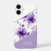 Paarse Bloemige Monogram Hoesje voor iPhone Model (Achterkant)