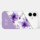 Paarse Bloemige Monogram Hoesje voor iPhone Model (Achterkant (horizontaal))