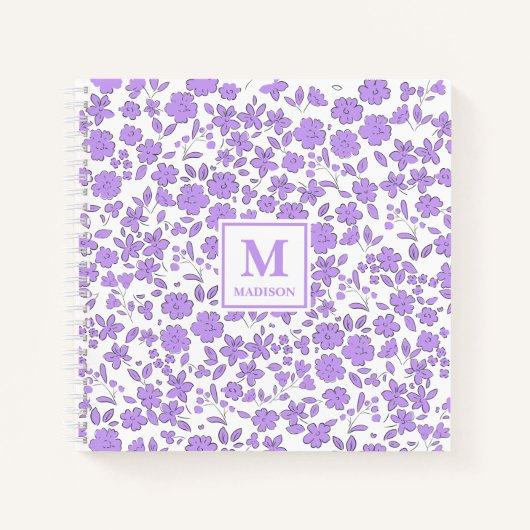 paarse bloemige monogram schort notitieboek (Voorkant)