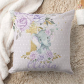 Paarse bloemige Mopslol Olifant 1e verjaardag Aand Kussen (Deken)