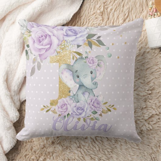 Paarse bloemige Mopslol Olifant 1e verjaardag Aand Kussen (Deken)