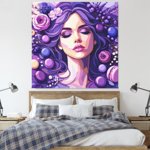 Paarse bloemige muse vrouwelijke botanische canvas afdruk