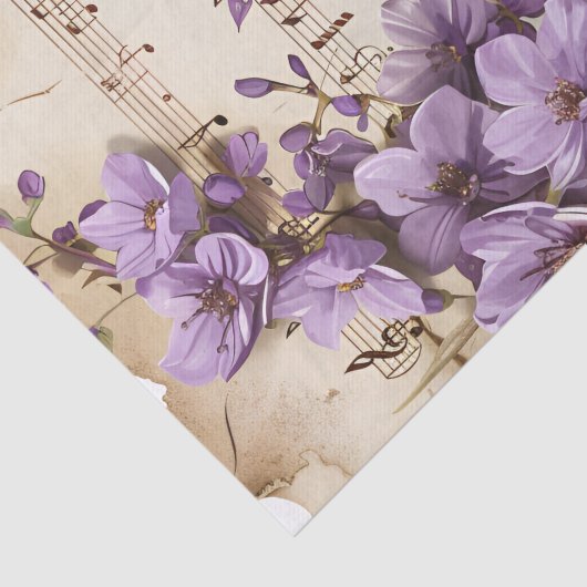 Paarse bloemige muziekblad ephemera tissuepapier (Detail)