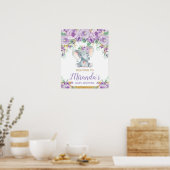 Paarse Bloemige Olifant Babyshower Welkom Poster (Keuken)