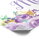 Paarse Bloemige Olifant Babyshower Welkom Poster (Hoek)